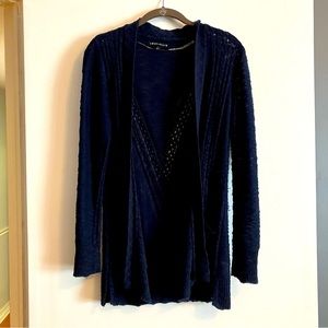 Love Ellie Crochet Open-Front Navy Cardigan